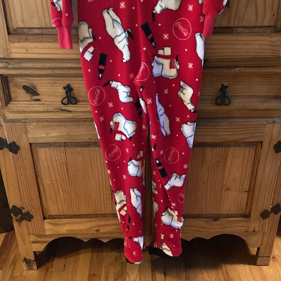 Women’s Coca Cola red polar bear hooded footed one piece pajamas size M - Picture 10 of 10